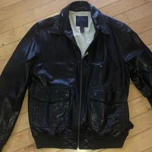 Black Leather Brooks Brothers Bomber Jacket